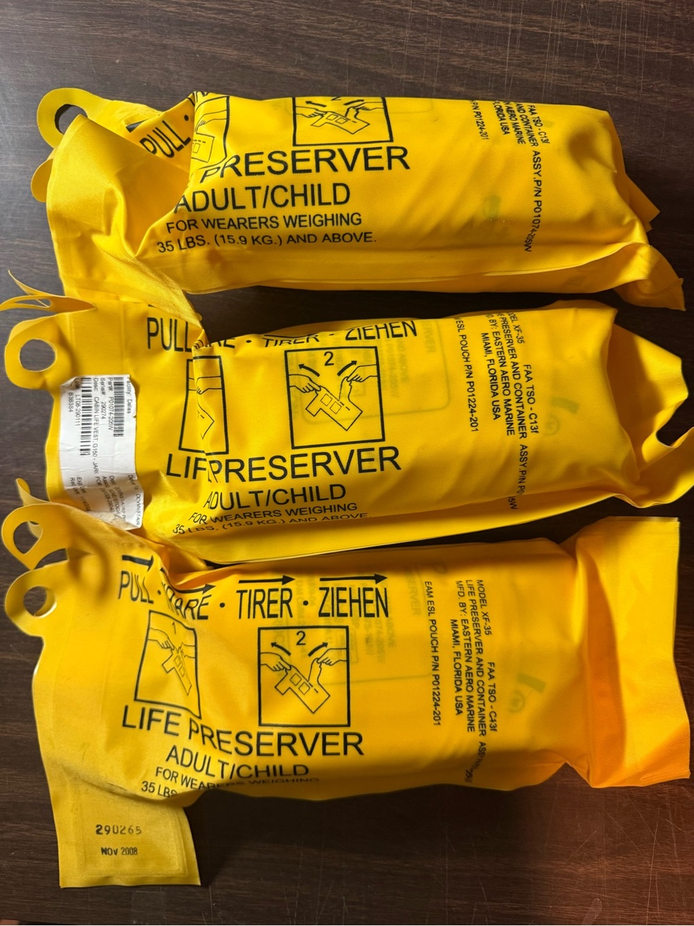 Lot of 3 Genuine Airline Aircraft Life Preserver Vest Jackets Unused.